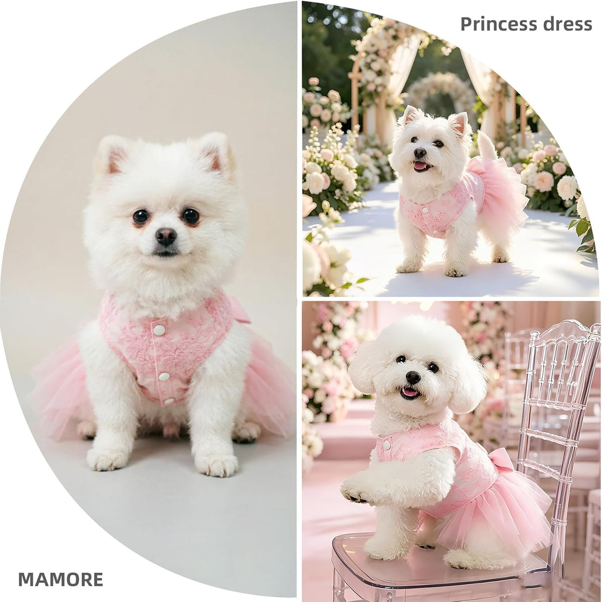 Dog Dress Wedding Outfits, Princess Lace Tutu Strappy Skirt for Female Puppy Small Medium Dogs Girl Cats Costume (Lace P