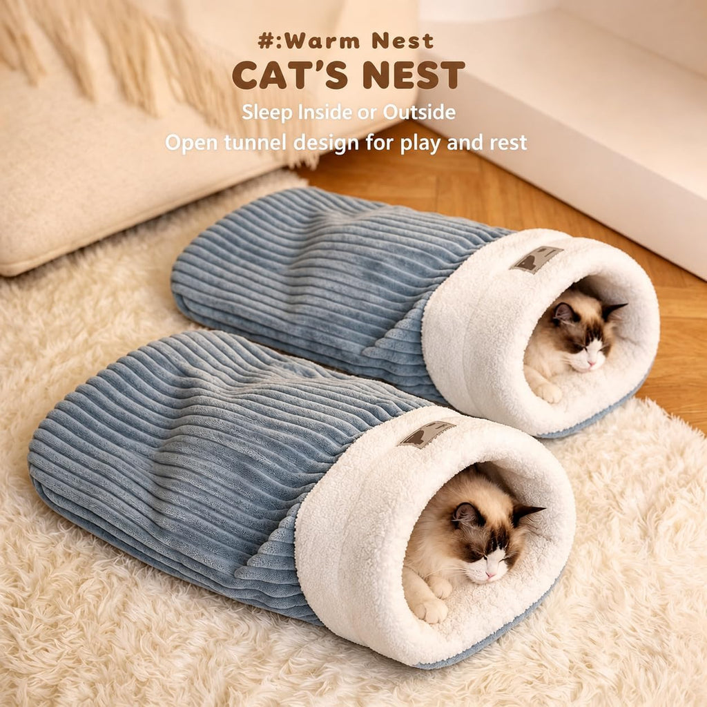 Cat Sleeping Bag Cave Bed, Soft Plush Enclosed Cat Nest, Warm Burrow Cat Bed for Indoor Cats, Anti Cold Semi Closed Pet 
