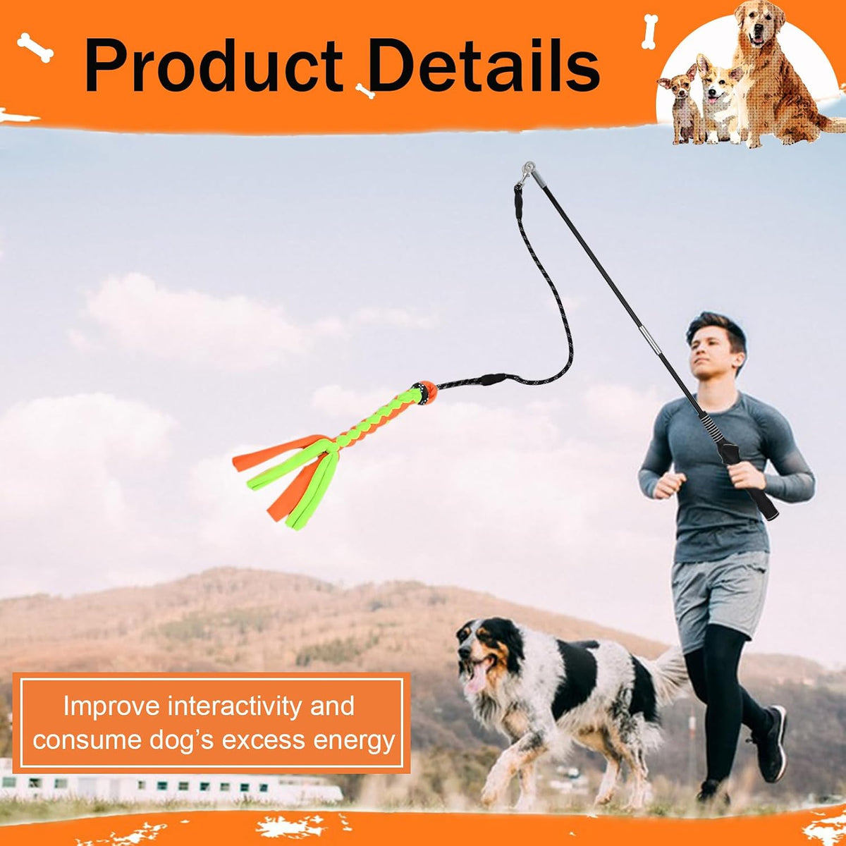 Flirt Pole for Dogs, Interactive Dog Toys Teaser Wand Play Pole with Fleece Rope Lure Chewing Toy for Small Medium Large