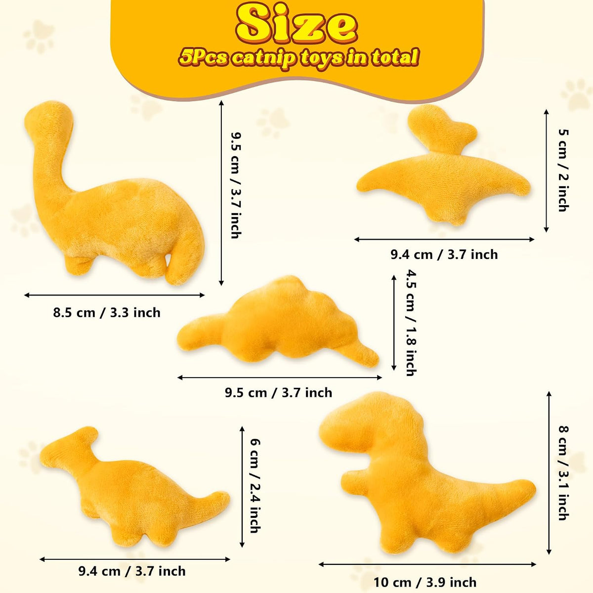 Catnip Toys for Cat - 5Pcs Dino Nuggets Cat Toy, Indoor Kitten Chew Bite Kick Dinosaur Chicken Nugget Catmint Interactiv