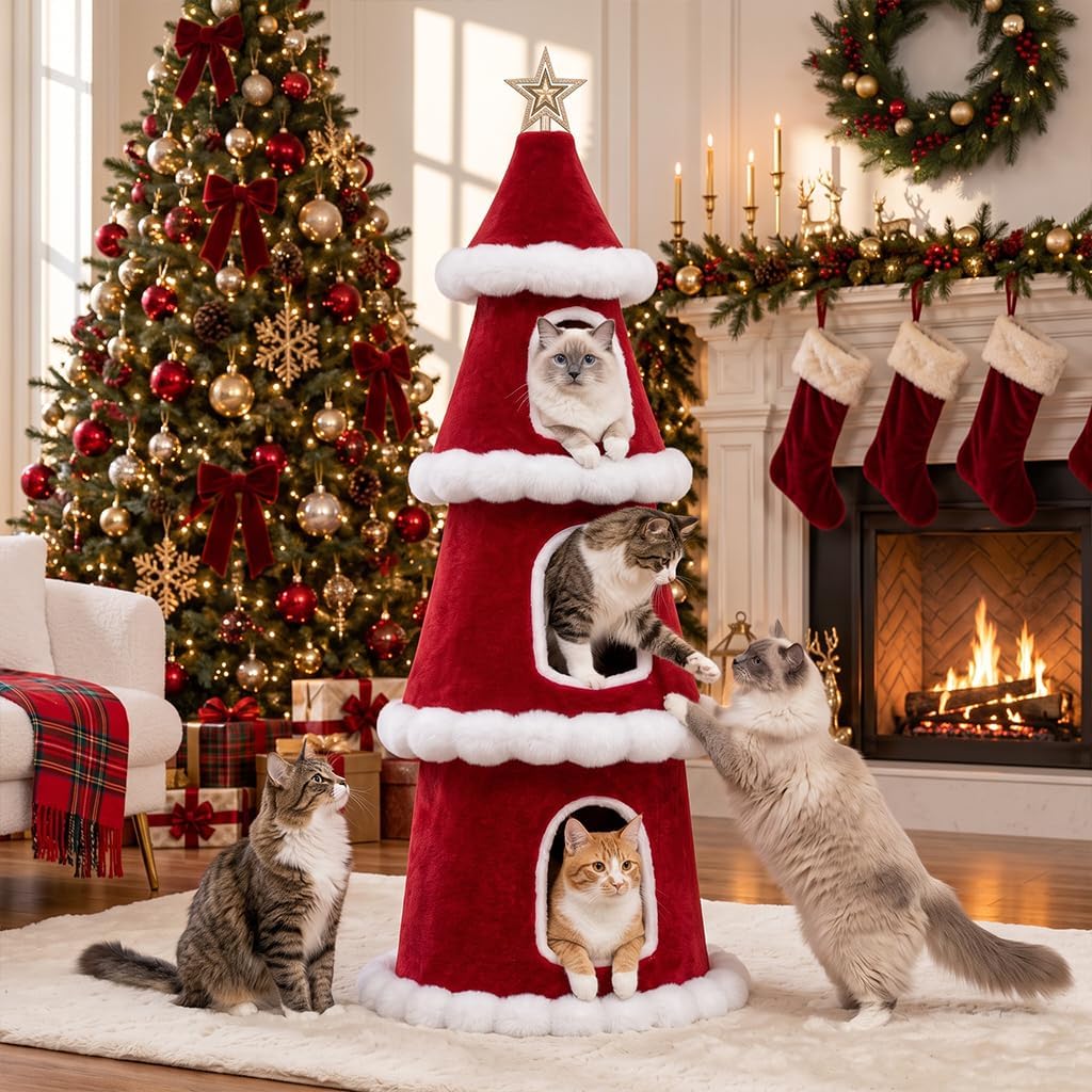 LUCKLIFE 63" Christmas Cat Tree Multi-Level Cat Condo Tower