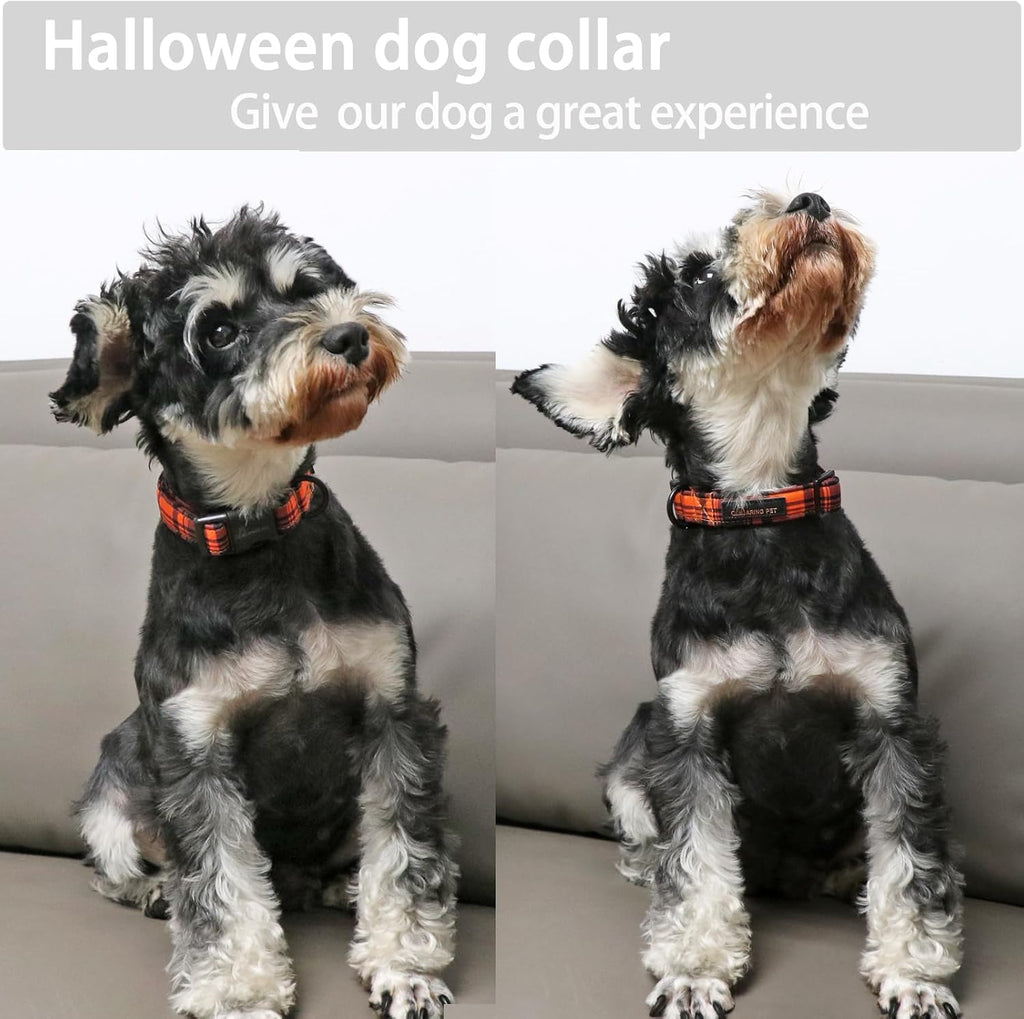 ARING PET Halloween Dog Collar-Cute Fall Dog Collar for Small Dogs, Cotton Halloween Orange Grid Dog Collars for Small M