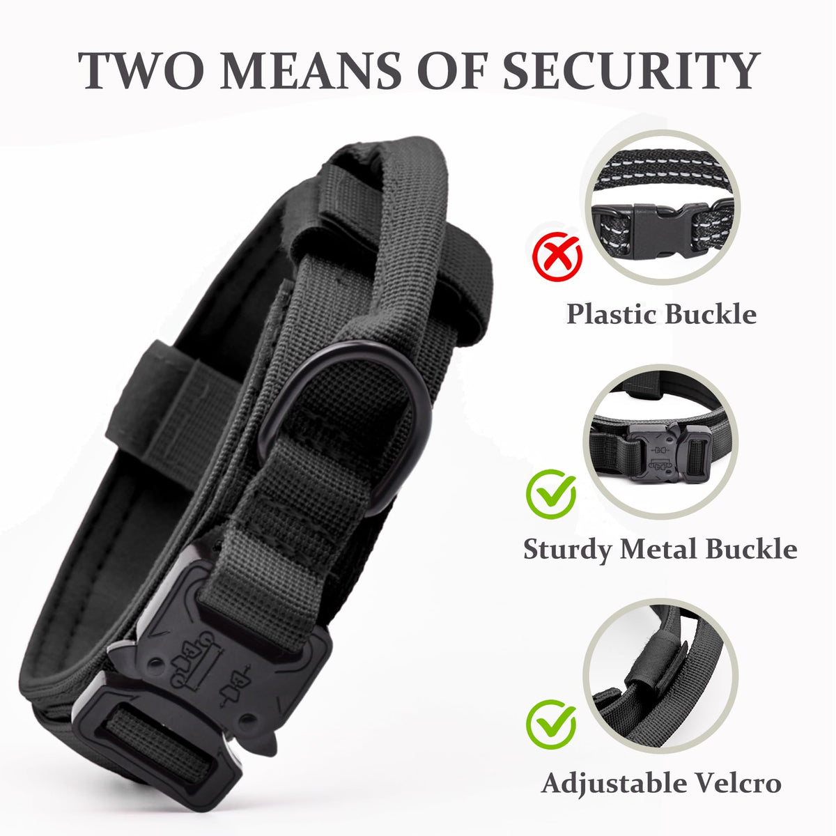 Tactical Dog Collar, Adjustable Military Training Nylon Pet Collar, Black L