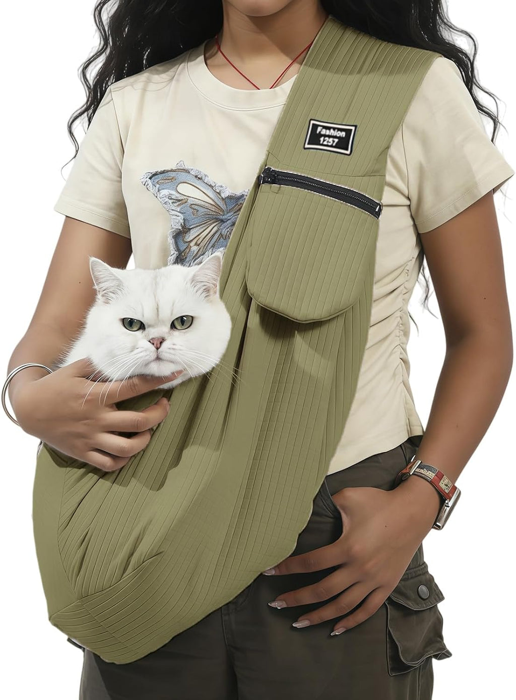 Dog Sling Water-Resistant Fabric for Small Dogs Cats 3-12 lbs,Black
