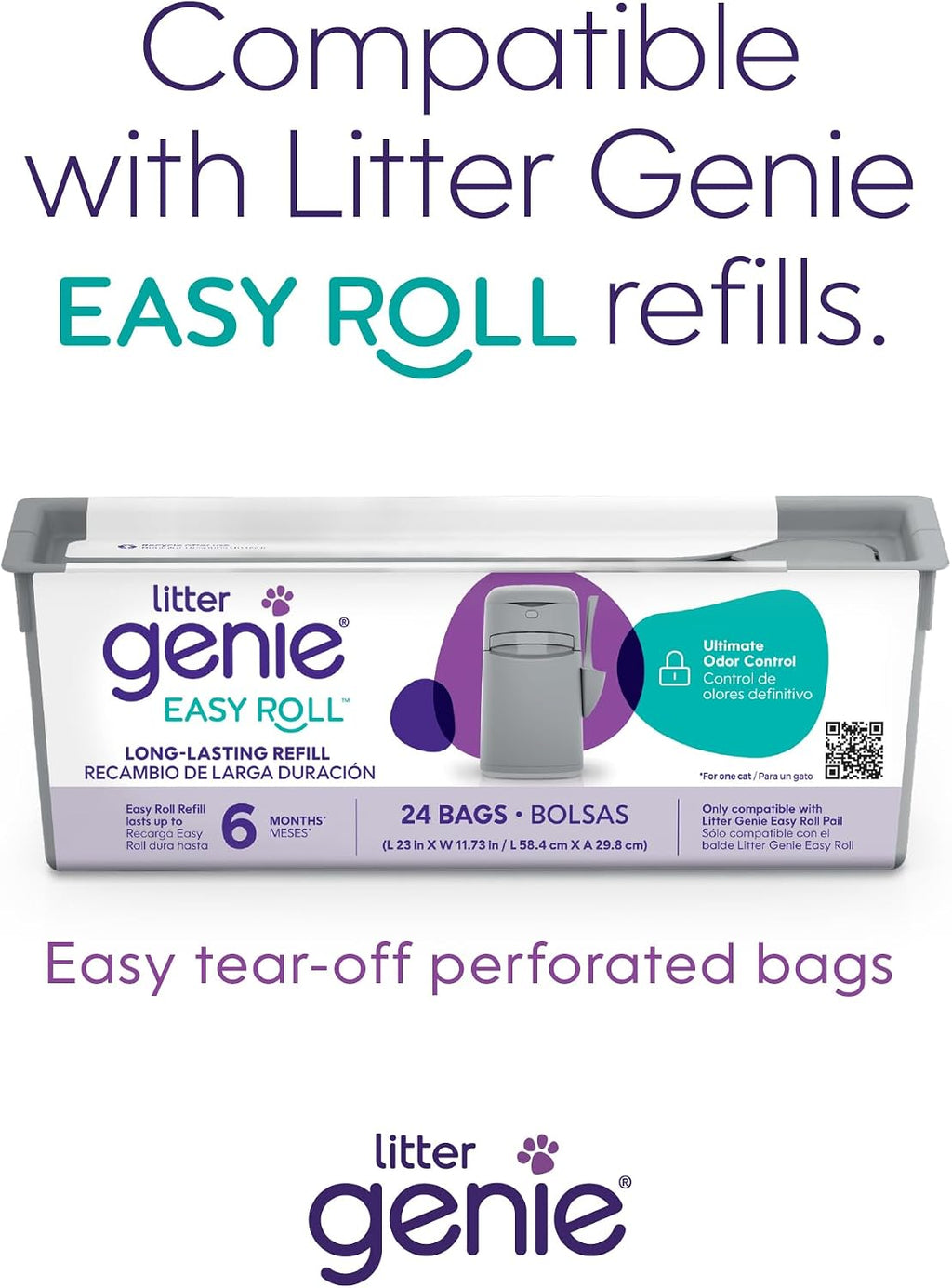 Bundle of Litter Genie Easy Roll Pail & Refill | Cat Litter Box Waste Disposal System for Odor Control with 2 Long Lasti