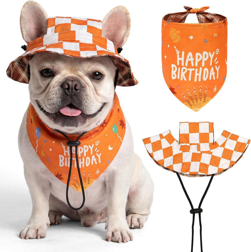 Fall Dog Bucket Hat with Ear Holes, Dog Birthday Bandana & Hat Gift Set