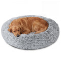 JOLLYVOGUE Calming Dog Bed Medium Size Dog, 31in Donut Washable Medium Pet Bed, Anti-Slip & Anti-Anxiety Fluffy Faux Fur Round Dogs Bed, Fits up to 45 lbs Pets (Smoke Grey)