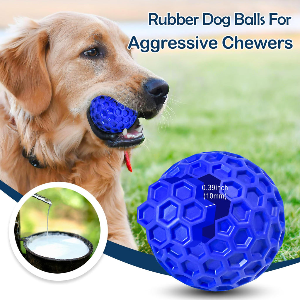 2 Pack Indestructible Squeaky Dog Balls for Aggressive Chewers, Interactive Dog Toys for Teething, Relieving Anxiety. Chew Toy for Large, Medium Breeds, Outdoor Rubber Balls.