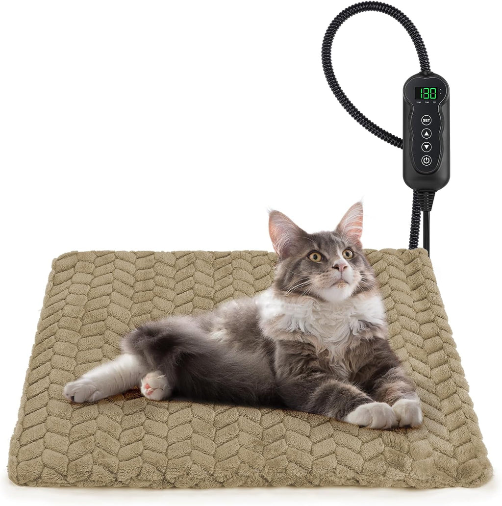 Heated Cat Bed, Waterproof Cat Heating Pad with Timer Temperature Adjustable, Indoor Heated Electric Pet Bed for Cats Do