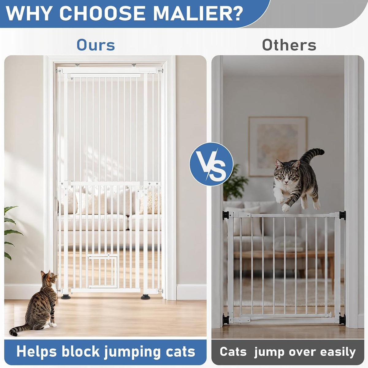 No Bottom Bar Cat Gate, 54''-87'' Height Extra Tall Cat Gate