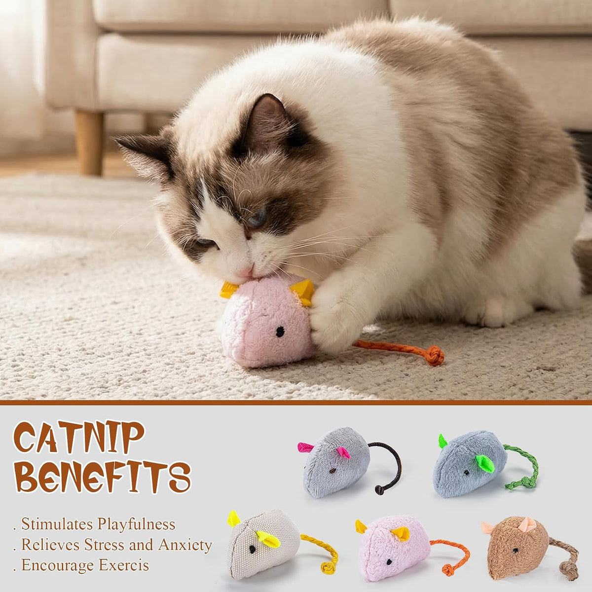 NAHSHON 15PCS Cat Mouse Toys Prefilled Catnip Toys
