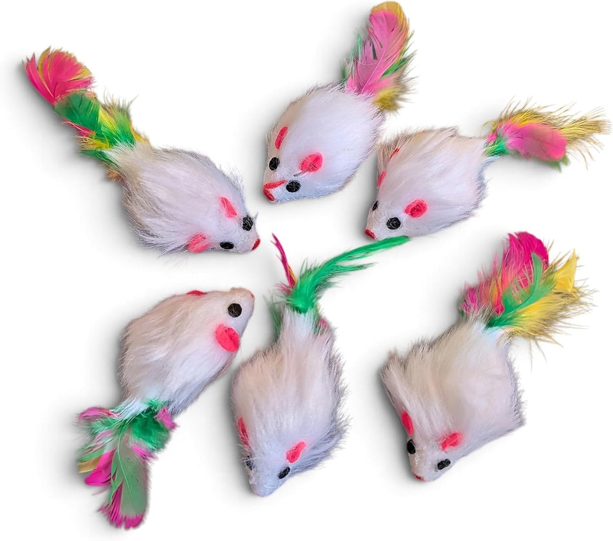 Cat Toys, Assorted Colors, 6 Pack - Striped Mice, Cord Tail