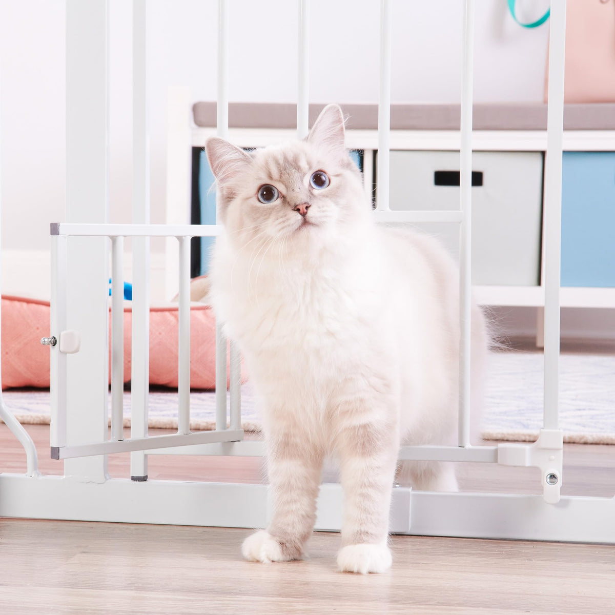 Carlson 29–36.5" Extra Wide Walk-Thru Dog Gate with Small Pet Door, White