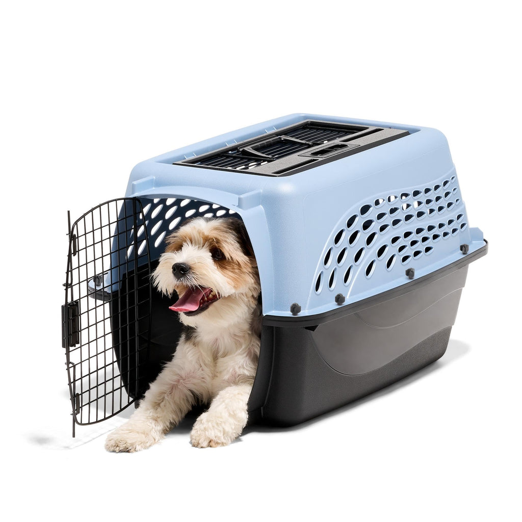 Petmate Two Door Plastic Pet Kennel for Small Dogs and Cats, 24in, Blue
