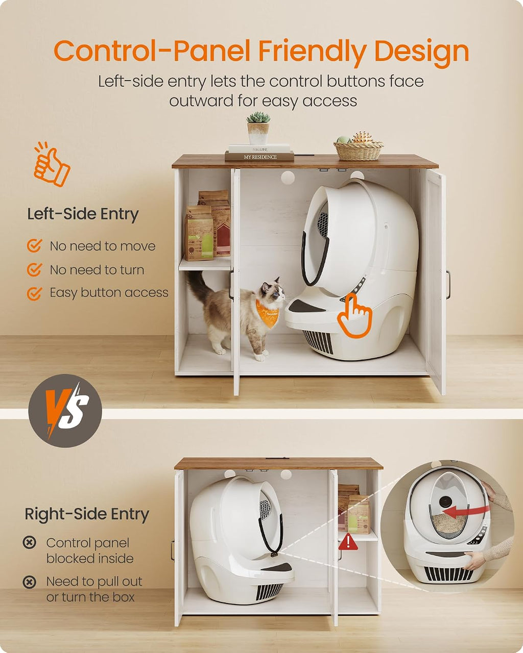 Feandrea Cat Litter Box Enclosure, Hidden Cat Washroom with Power Outlet