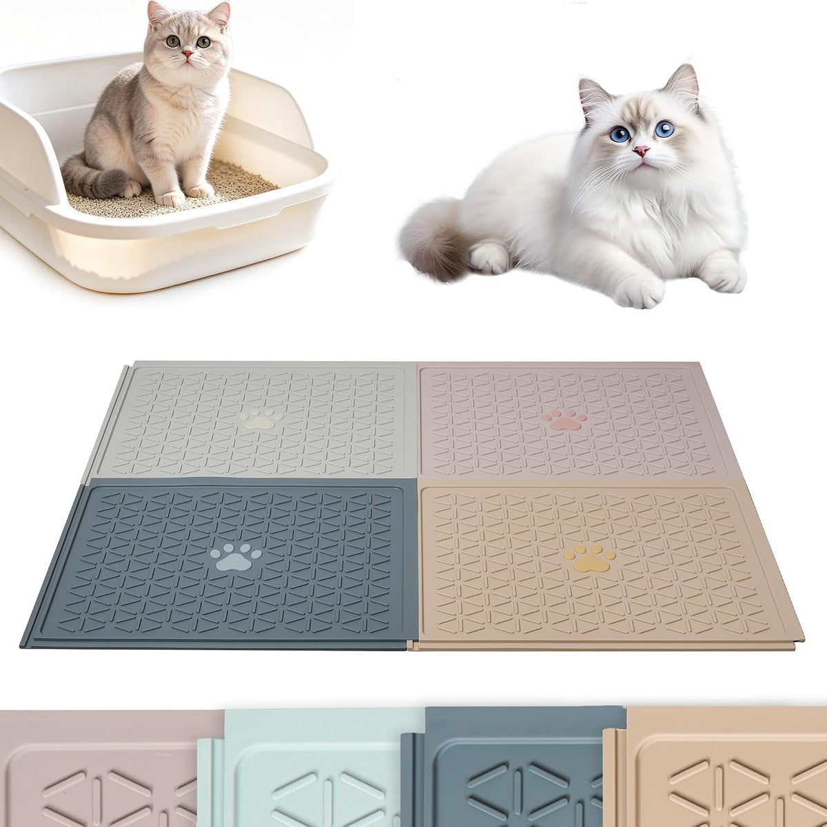 Zegcohjave Cat Litter Mat,19.6"x15.7"Connectable Silicone Litter Box Mat