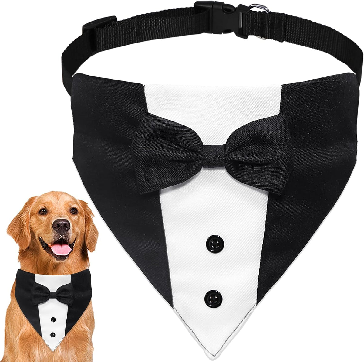 GOYOSWA Dog Tuxedo Suit Wedding Bandana Collar with Bow Tie, Adjustable Formal Dog Tux, Engagement Birthday Tuxedo for S