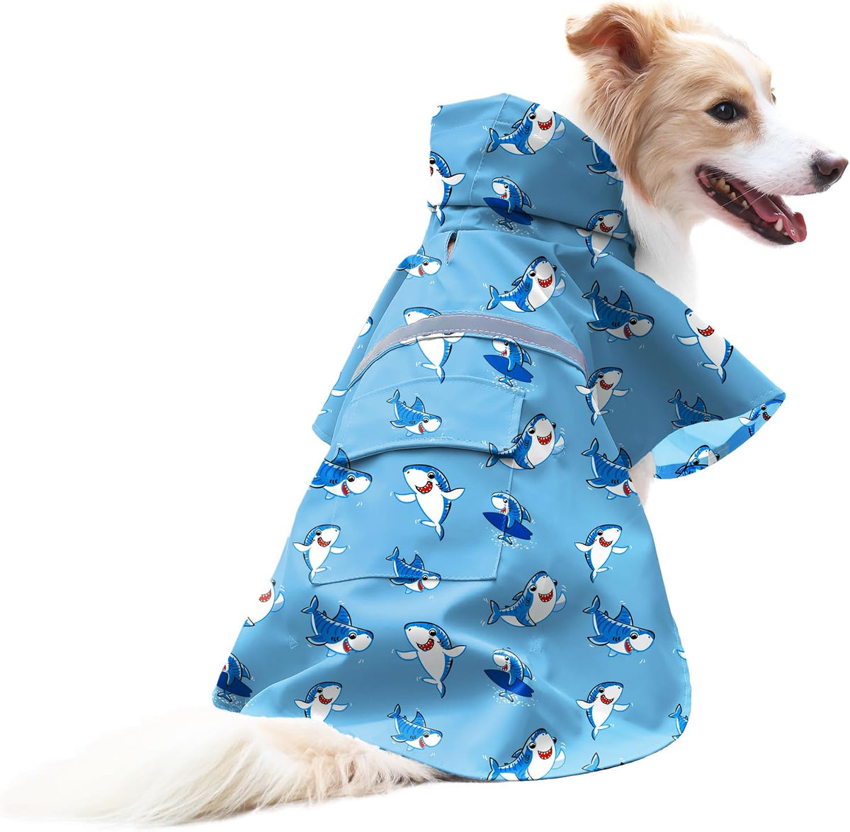Large Dog Raincoat Adjustable Pet Water Proof Clothes Lightweight Rain Jacket Poncho Hoodies with Strip Reflective (XL, 