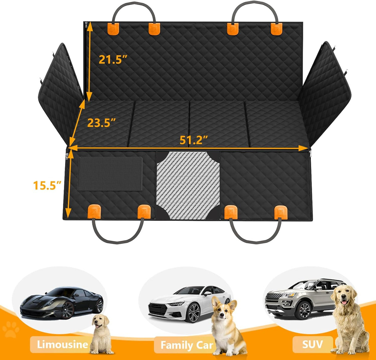 Dog Car Seat Cover for Back Seat, Hard Bottom Back Seat Extender