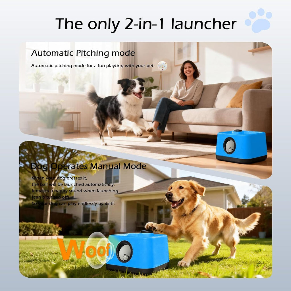 Automatic Dog Ball Launcher: Upgraded Auto/Manual Pet Ball Thrower Toy for Dog Indoor/Outdoor Play Include 4 Chew-Resist