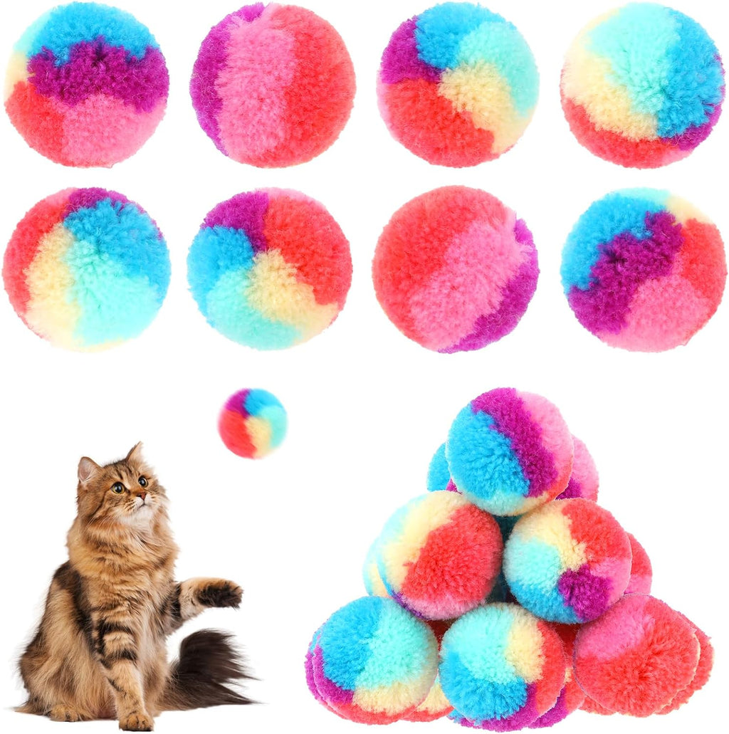 KALIONE 30 Pcs Soft Plush Cat Ball 1.2-inch Rainbow Cat Toy Balls Fuzzy Kitty Balls Kitten Puff Balls Colorful Cat Pom P