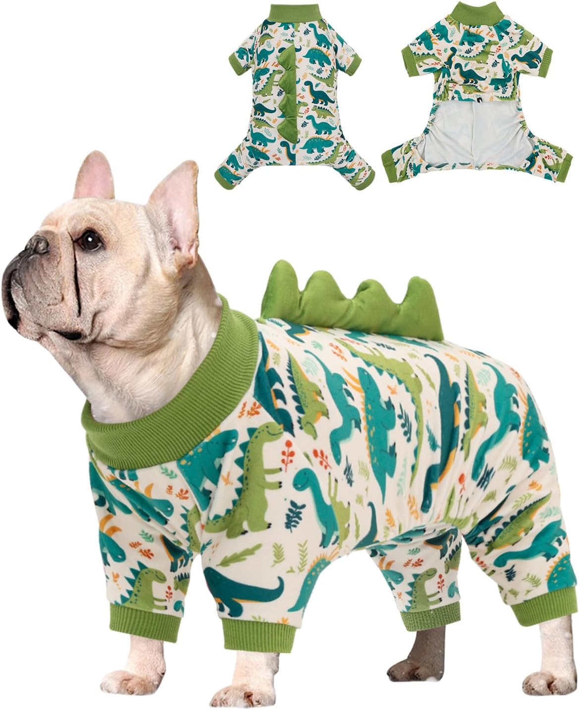 CuteBone Dinosaur Costume Dog Pajamas, Stretchy Spandex Crystal Velvet Sleepwear Coat for Small Dogs, Soft & Warm Pet Ou