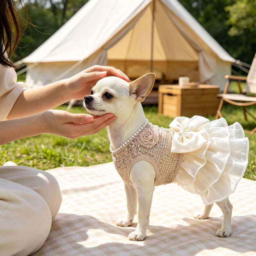 Sparkling Dog Dresses Sequin Cute Dog Birthday Dress with Pearl Neck