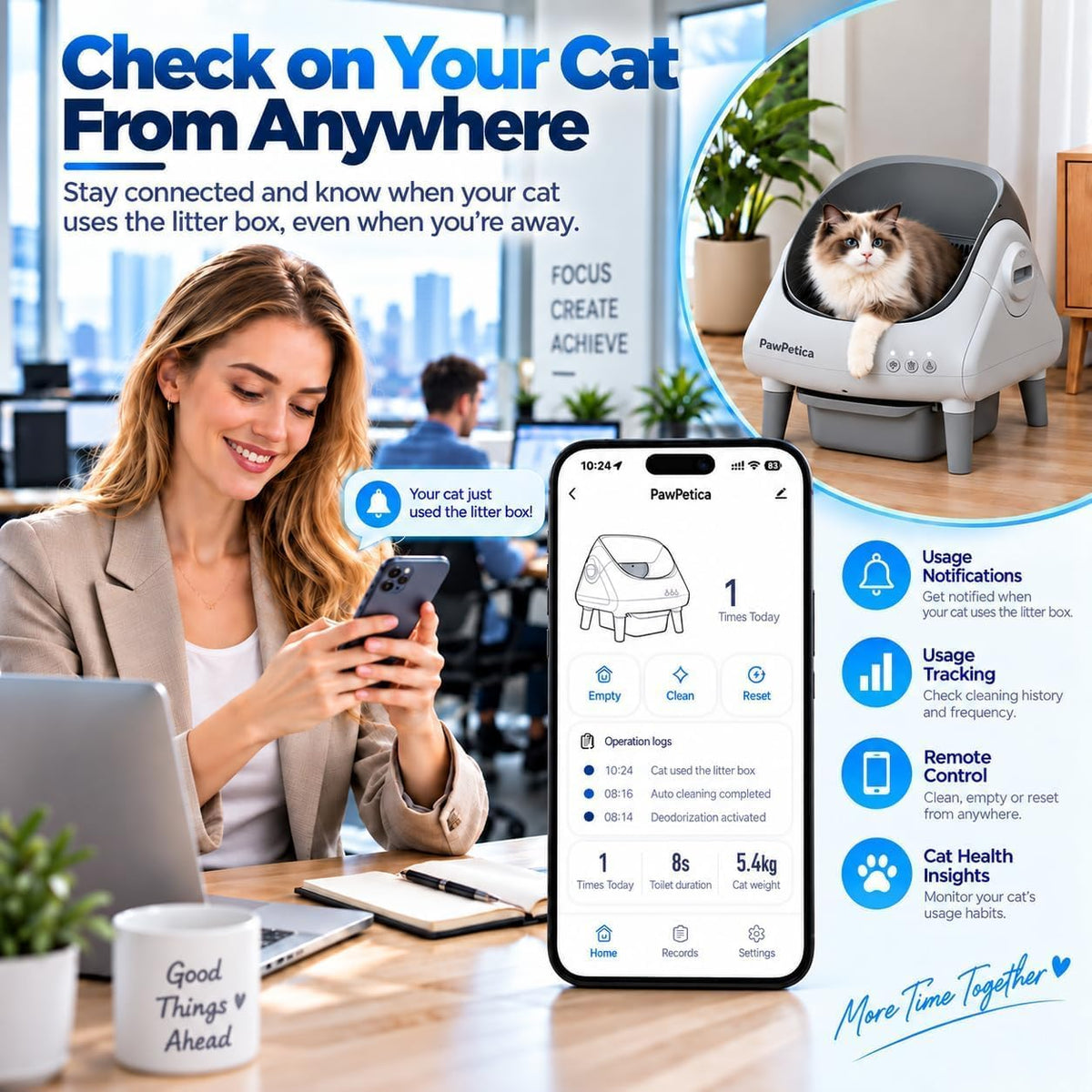 Self Cleaning Litter Box, 10.5L Automatic Cat Litter Box with WiFi App