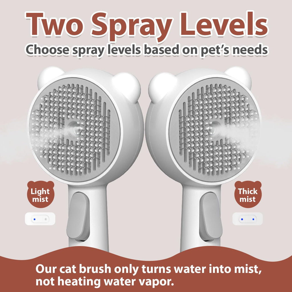Cat Steam Brush with 2 Spray Levels & Release Button 4-in-1 Cat Water Brush