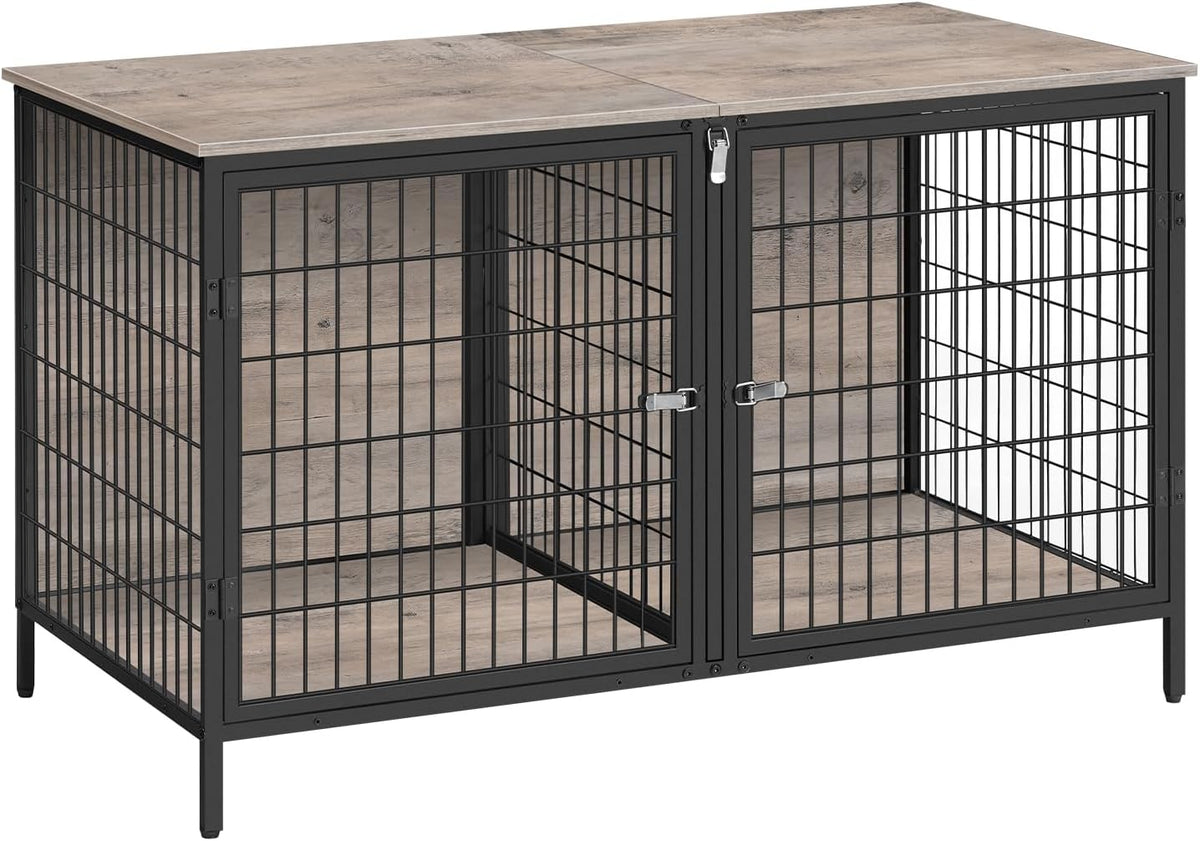 MAHANCRIS Dog Crate Furniture for 2 Dogs, 43.3" Dog Kennel with Removable Divider, Heavy Sturdy Dog Furniture Style Doub