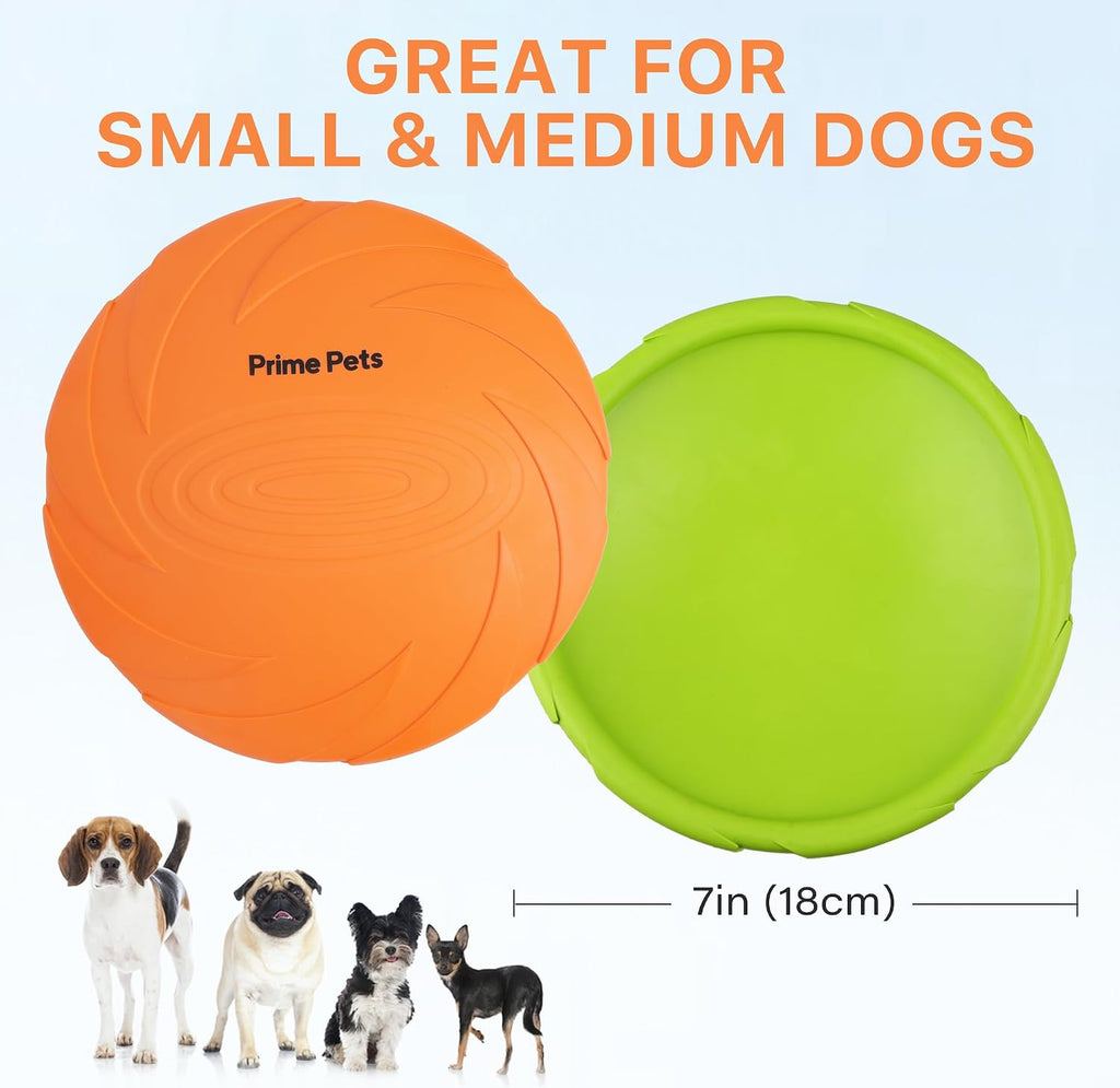 PrimePets Dog Flying Disc, 2 Pack, 7 Inch, Durable Dog Toys, Natural Rubber Floating Flying Saucer for Water Pool Beach,
