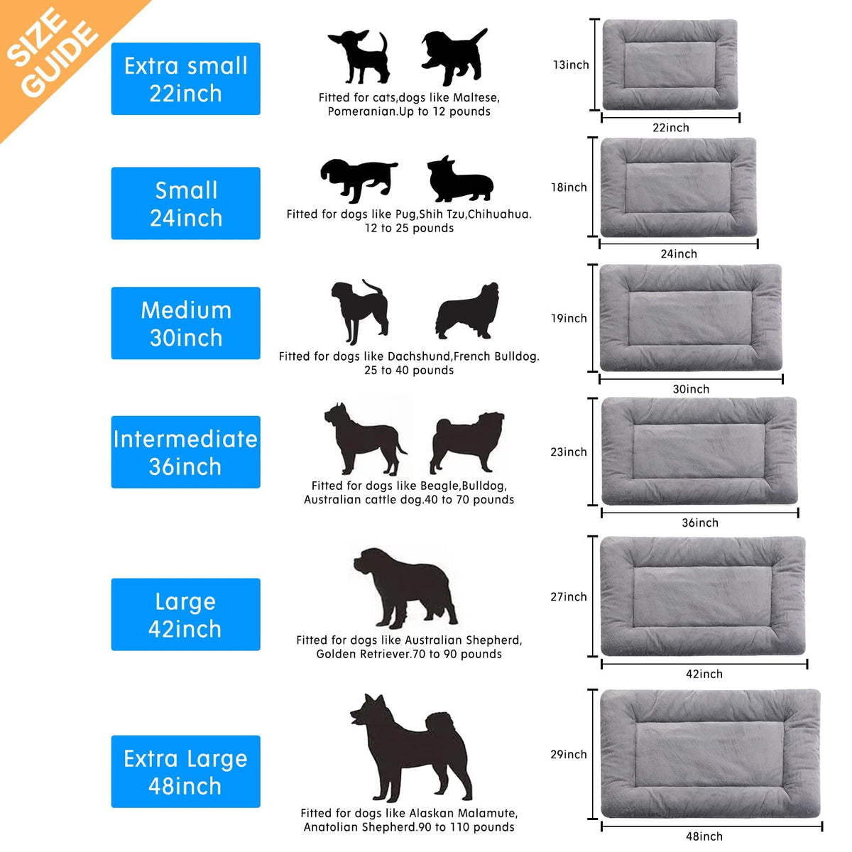 Dog Crate Pad Washable Dog Bed for Crate Medium Cozy Mat 36-Inch Gray