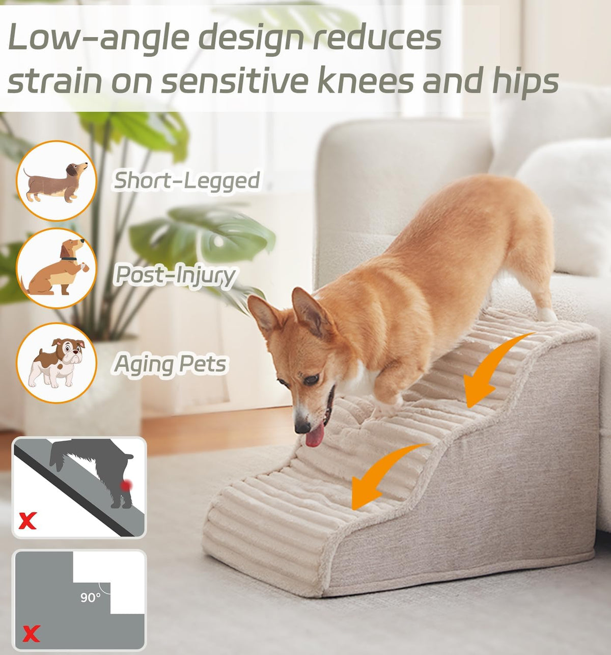 Dog Stairs for Small Dogs 15.7'' H, 3-Step High Density Foam
