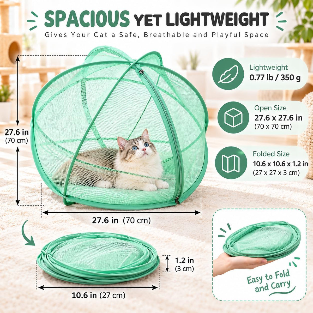 27.6 In Rolling Cat Playpen, Panoramic Cat Hamster Mesh Ball for Outside