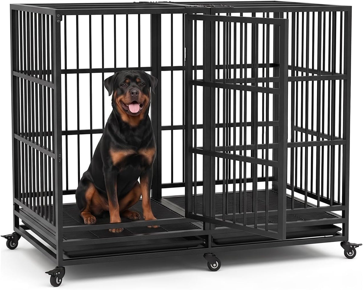 KOKOTANGS 48 Inch Heavy Duty Dog Crate Cage with Wheels, Indestructible and Escape Proof Steel Kennel Indoor for High An