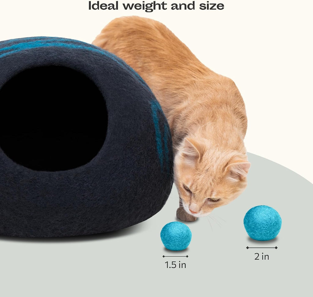 MEOWFIA Wool Ball Toys - 6-Pack of Safe for Cats and Small Dogs Balls - 1.5 Inch Felted Wool Cat Toy and Dog Toy - Perfe