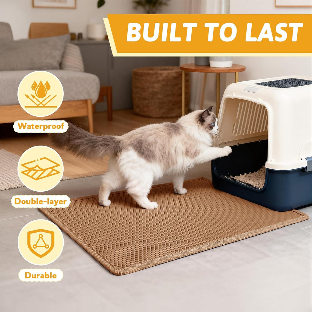 Pieviev Litter Mat, Double-Layer Waterproof Litter Trap, 30" x 24" Brown