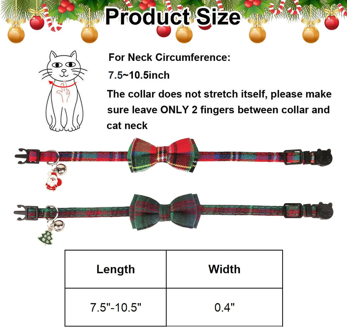 Christmas Cat Collar Breakaway, Plaid Xmas Cat Bow Tie Collar