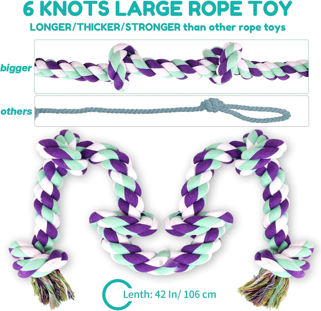 loncoldy Dog Rope Toy 42In 6 Knots Indestructible Natural Cotton - Tough Chew Toys for Medium/Large Breeds Aggressive Ch