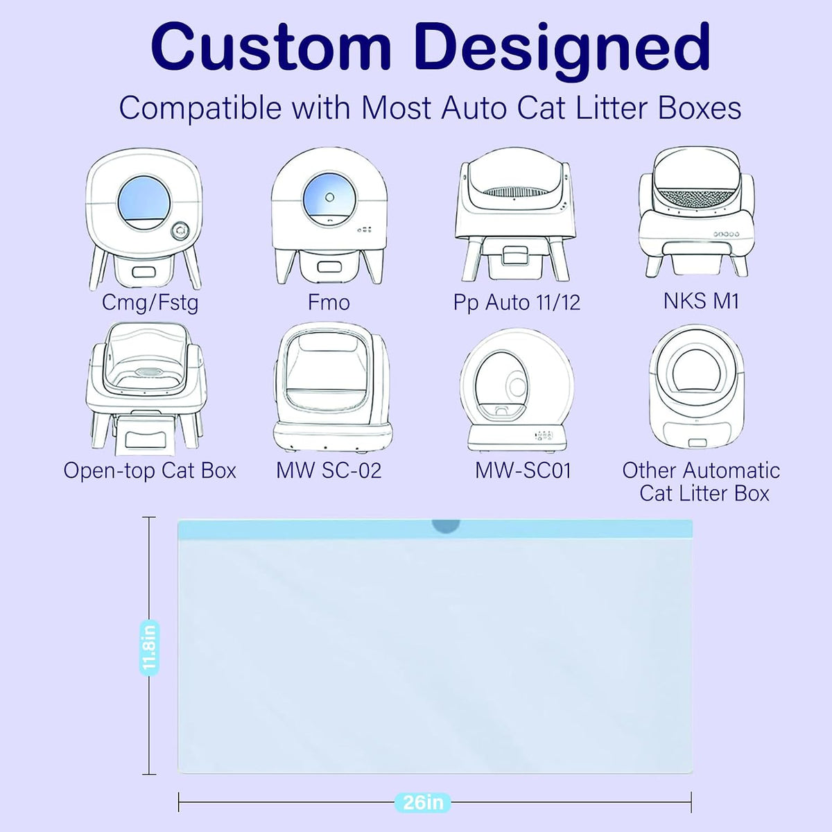 120 Count 26" x 11.8" Automatic Cat Litter Box Bags Compatible with Cmg Fmo Fstg Robot Litter box, Thick Self-Cleaning C