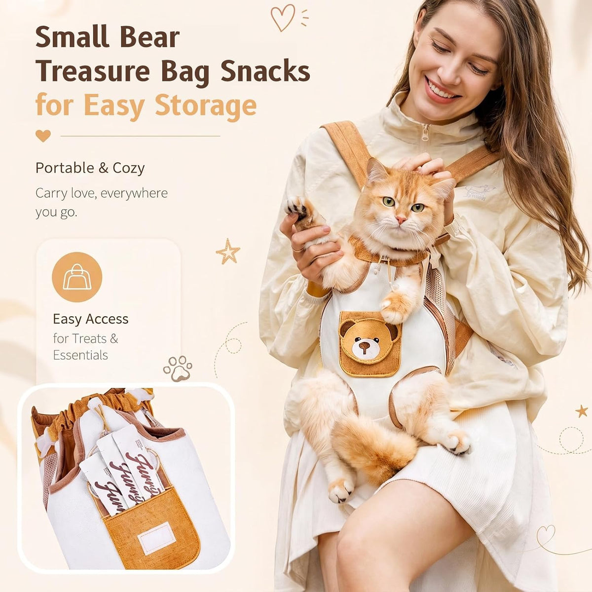 Cat Front Carrier Backpack, Hands-Free Pet Chest Carrier for Small Dog (S)