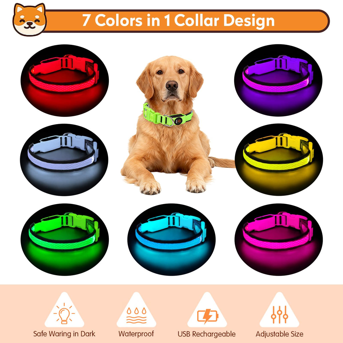 PWOD LED Dog Collar, Light Up Dog Collar,for Night Walking(Large,Green)