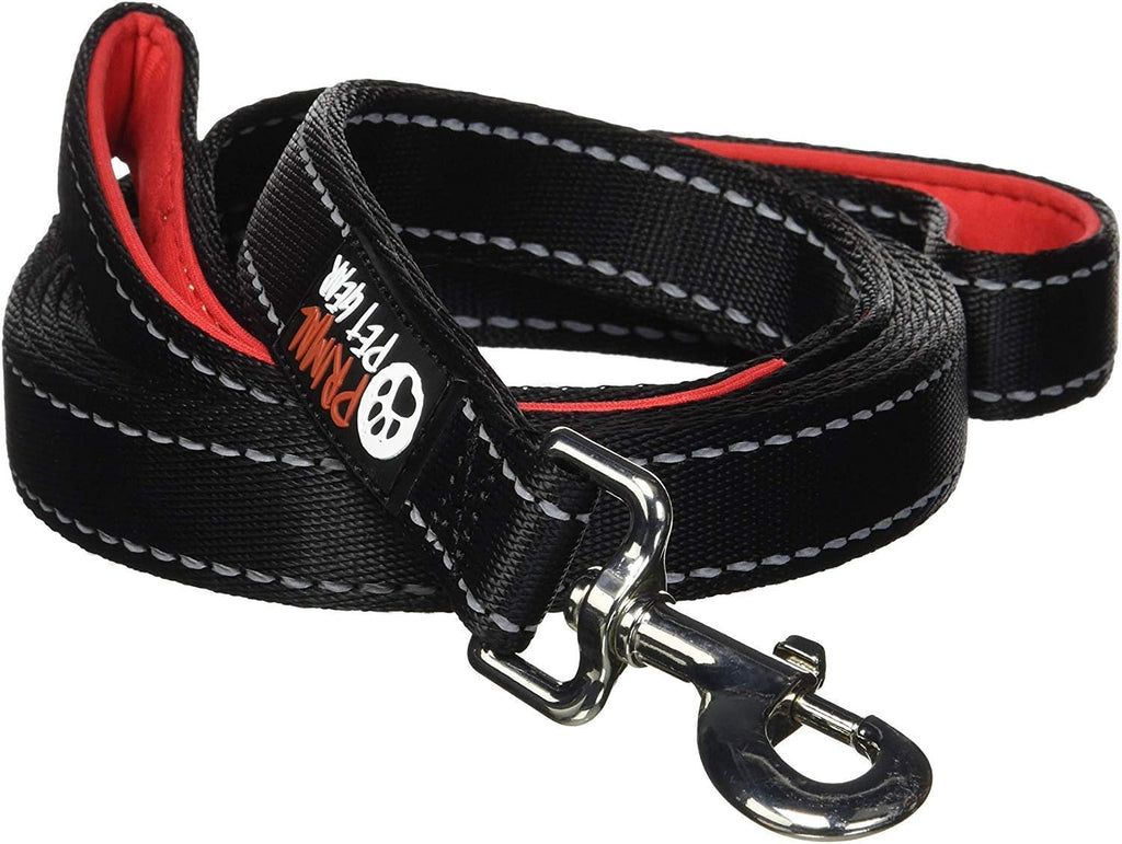 Dog Leash 8ft Long - Black - Traffic Padded Two Handle - Heavy Duty - Double Handles Lead for Control Safety Training - 