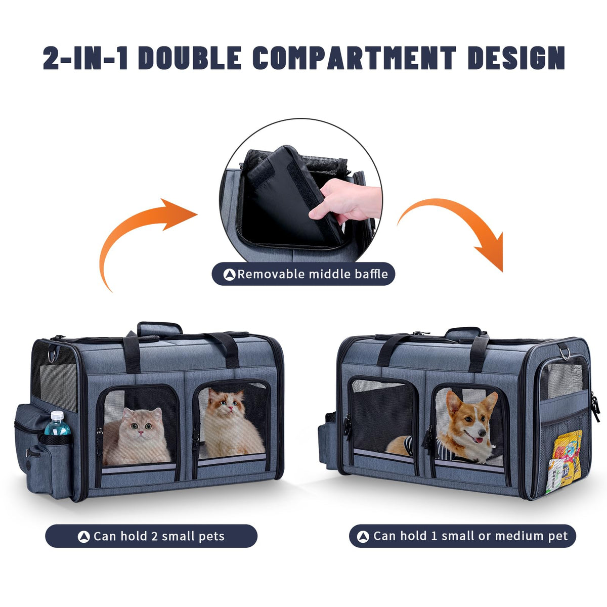 Cat Carrier for 2 Cats,Double Cat and Dual Dog Carrier Cabin for Two Pets