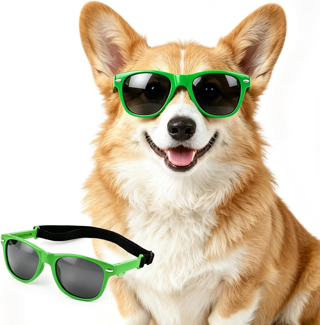 Dog Sunglasses for Medium Breeds, Outdoor UV Protection Pet Glasses with Adjustable Temples & Straps, Medium Dog Sun Gla