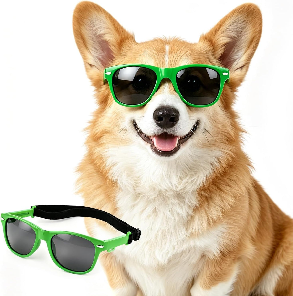 Dog Sunglasses for Medium Breeds, Outdoor UV Protection Pet Glasses with Adjustable Temples & Straps, Medium Dog Sun Gla