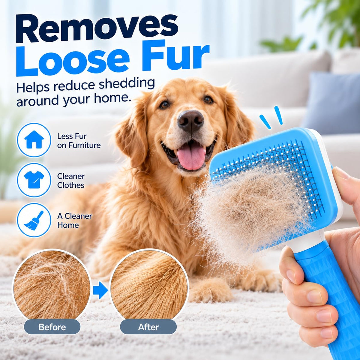 Dog & Cat Slicker Brush, Pet Grooming Brush with Rounded Tips