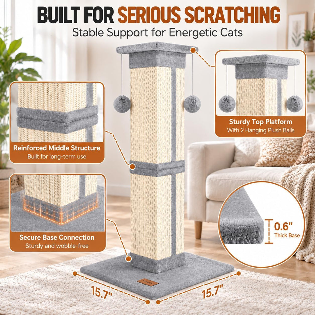 Cat Scratching Post 33 Inch for Indoor Cats, Grey