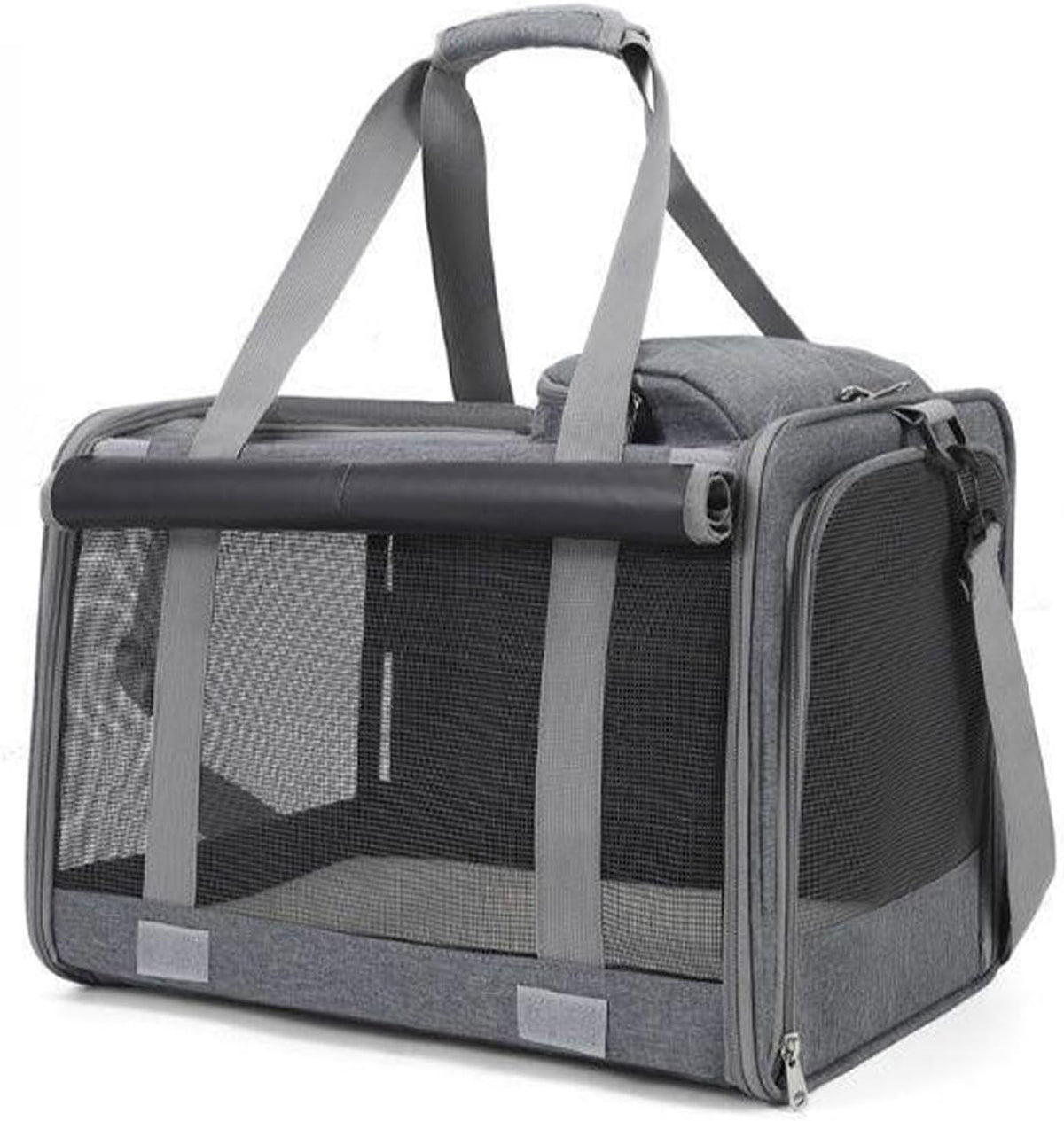 Foldable 600D Oxford Cat Dog Carrier Bag Breathable Mesh (Gray)