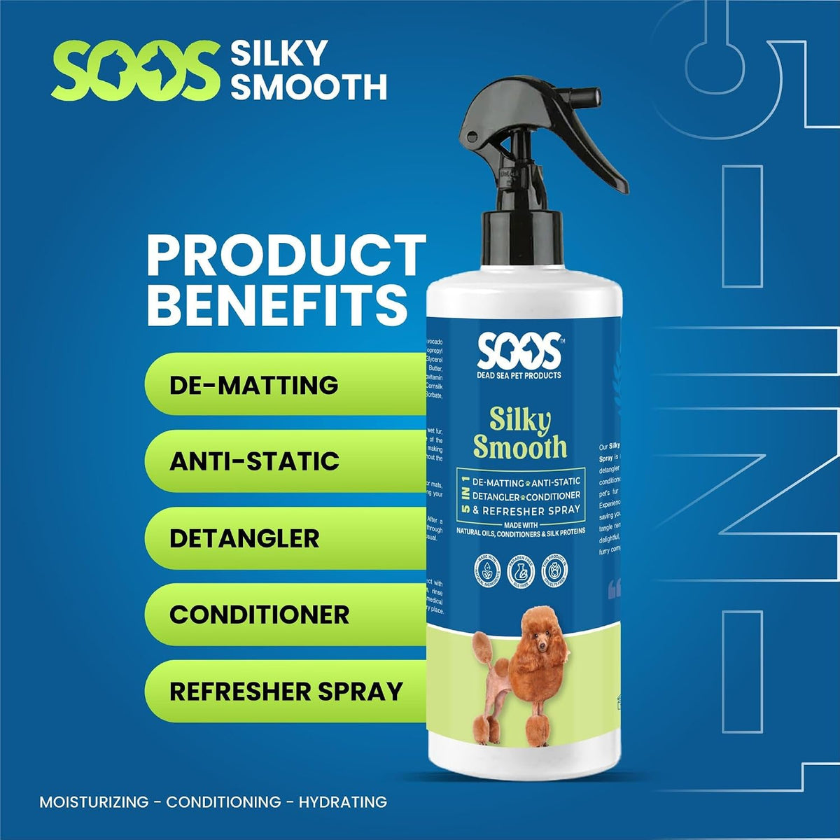 Soos Pet Silky Smooth 5-in-1 Leave-On Conditioning Spray for Dog & Cat | Moisturizing, Anti-Itch, Softens Coat, Natural 